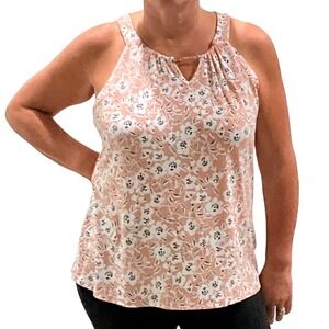 Adrienne‎ Vittadini Floral Halter Top Blouse Sleeveless Peach White XL